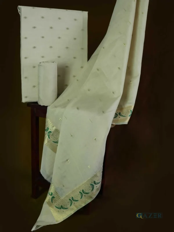 Gazer Premium Collection – 3 Piece Beige Zari Jacquard Suit with Elegant Border (GWP2502)