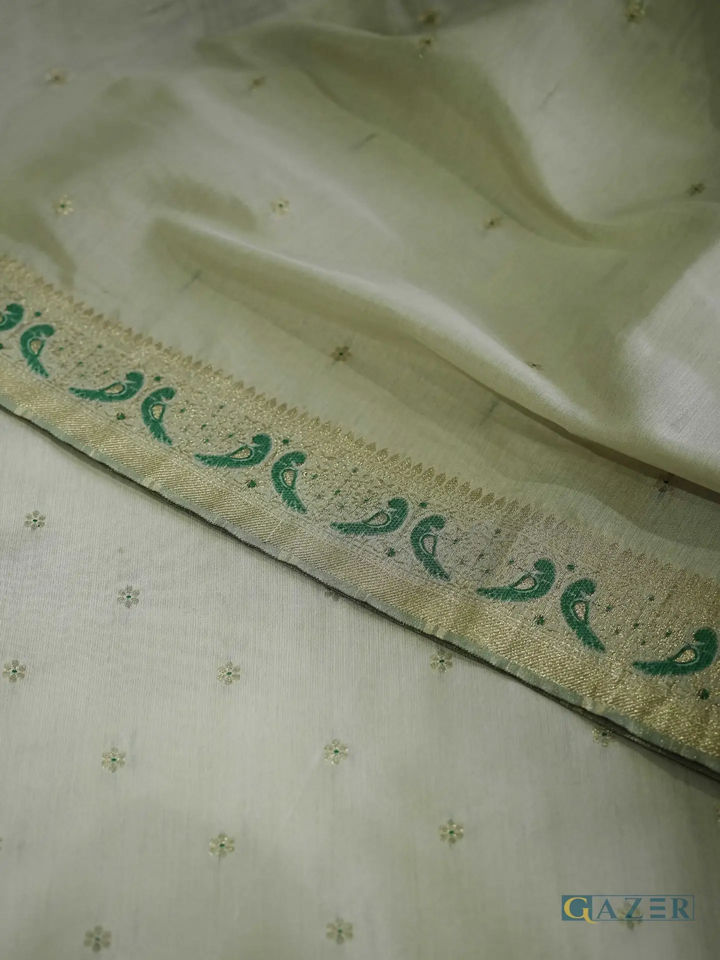 Gazer Premium Collection – 3 Piece Beige Zari Jacquard Suit with Elegant Border (GWP2502) - Image 8
