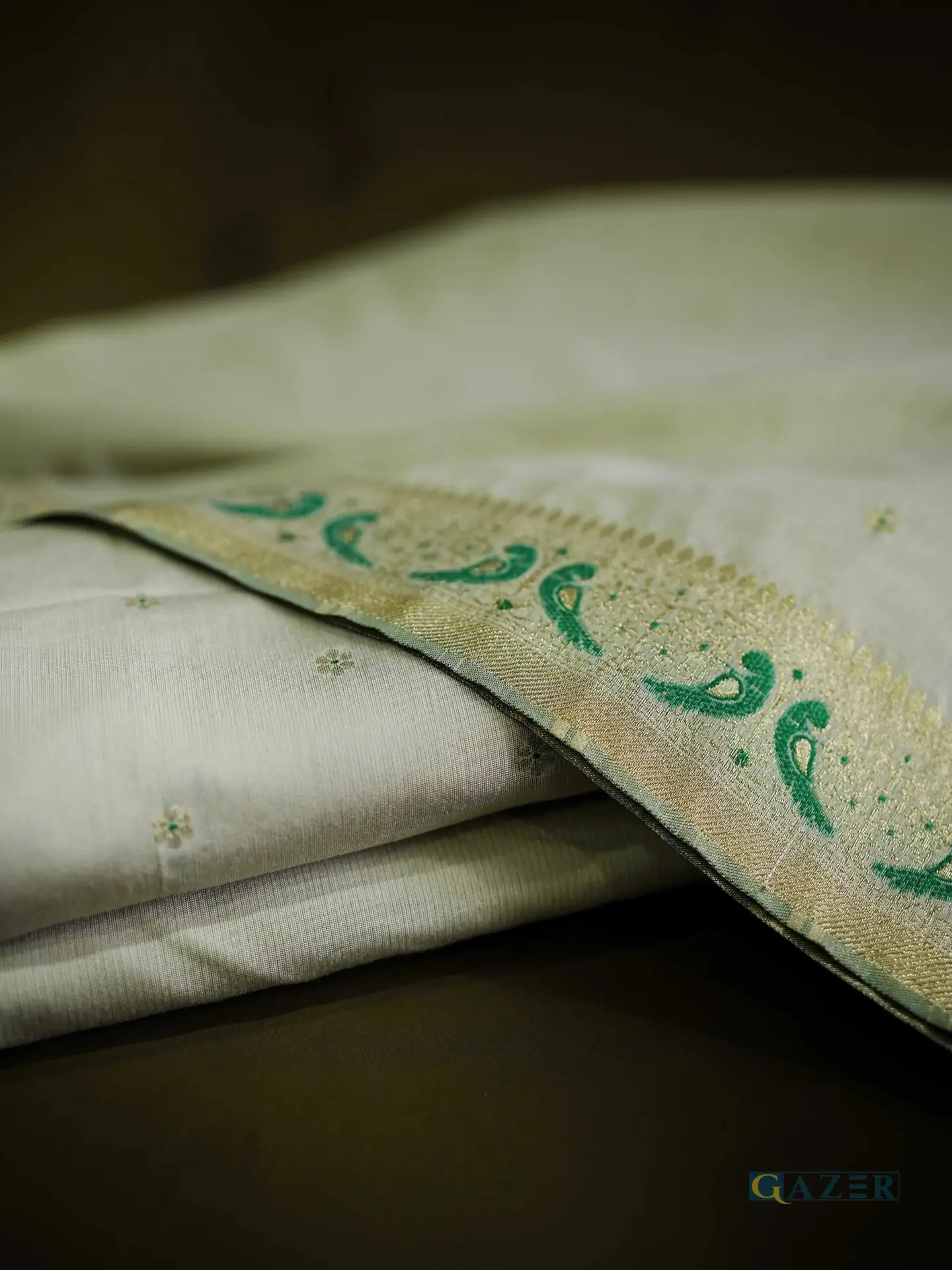 Gazer Premium Collection – 3 Piece Beige Zari Jacquard Suit with Elegant Border (GWP2502) - Image 7