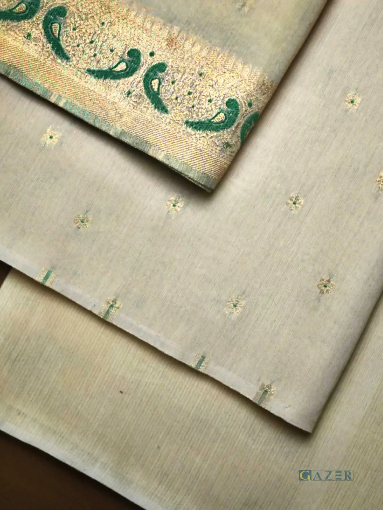 Gazer Premium Collection – 3 Piece Beige Zari Jacquard Suit with Elegant Border (GWP2502) - Image 3
