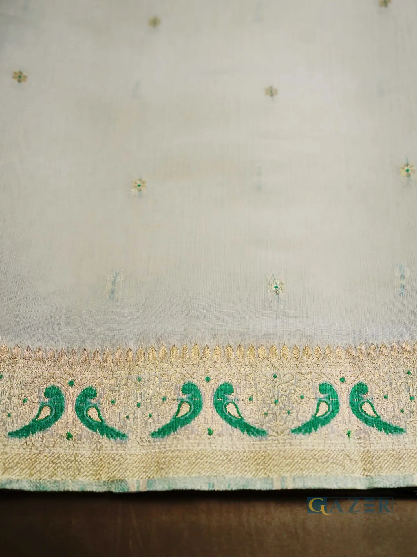 Gazer Premium Collection – 3 Piece Beige Zari Jacquard Suit with Elegant Border (GWP2502) - Image 4
