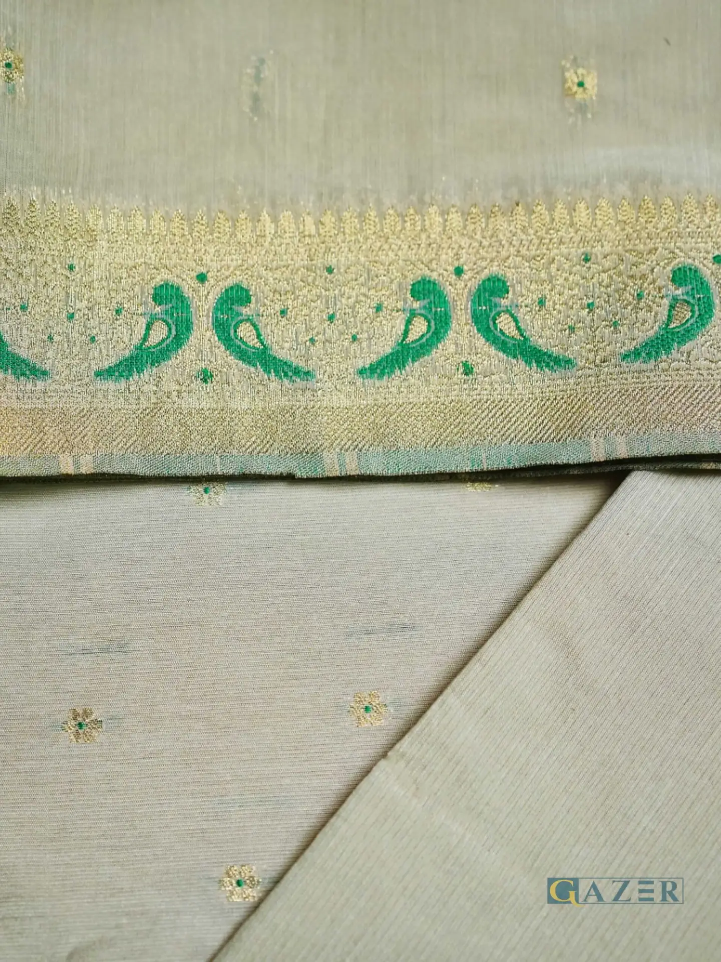 Gazer Premium Collection – 3 Piece Beige Zari Jacquard Suit with Elegant Border (GWP2502) - Image 5