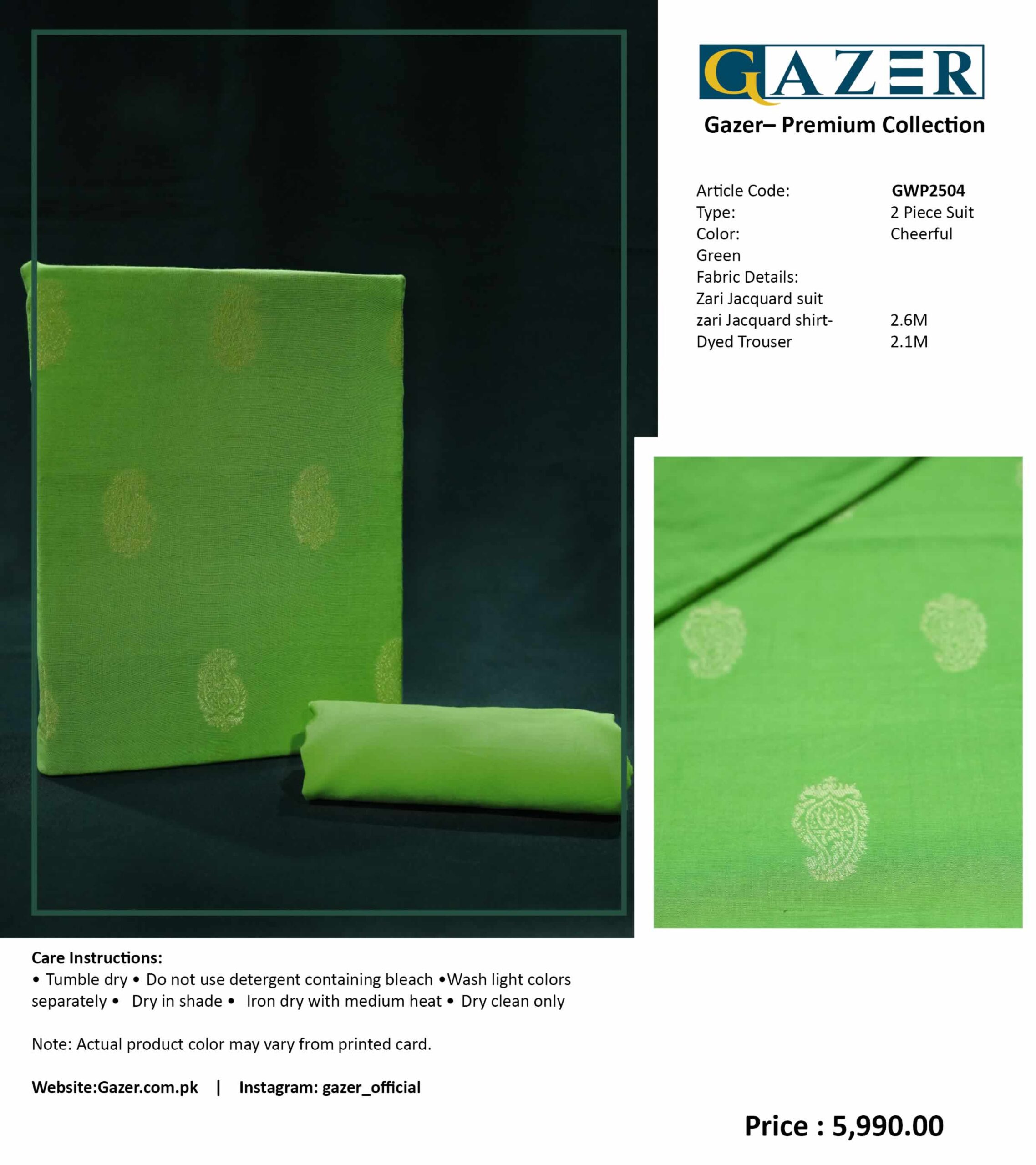 Gazer Premium Collection – 2 Piece Cheerful Green Zari Jacquard Suit (GWP2501) - Image 7