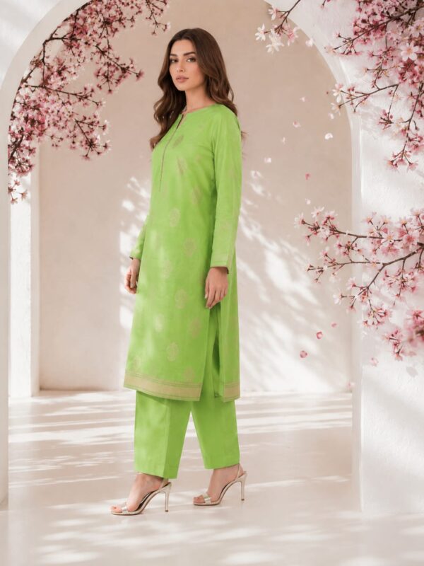 Gazer Premium Collection – 2 Piece Cheerful Green Zari Jacquard Suit (GWP2501)